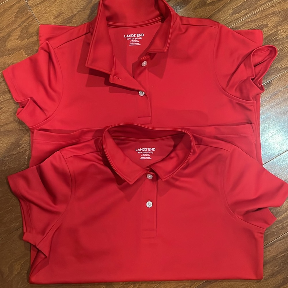 Lands’End Poly Polo. Red Uniform Shirt. Girls Size 10-12